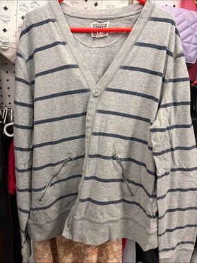 Converse Men’s Light Gray Cardigan with Navy Stripes